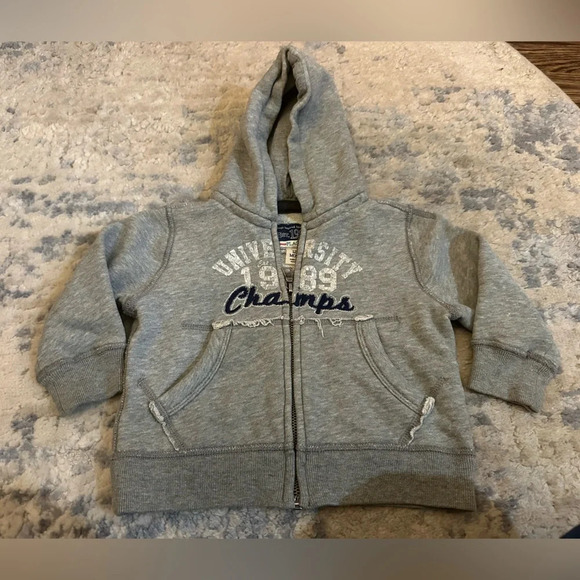 Children’s Place Gray Zip Up Hoodie University Champs Graphic Size 12 Months - Picture 2 of 8